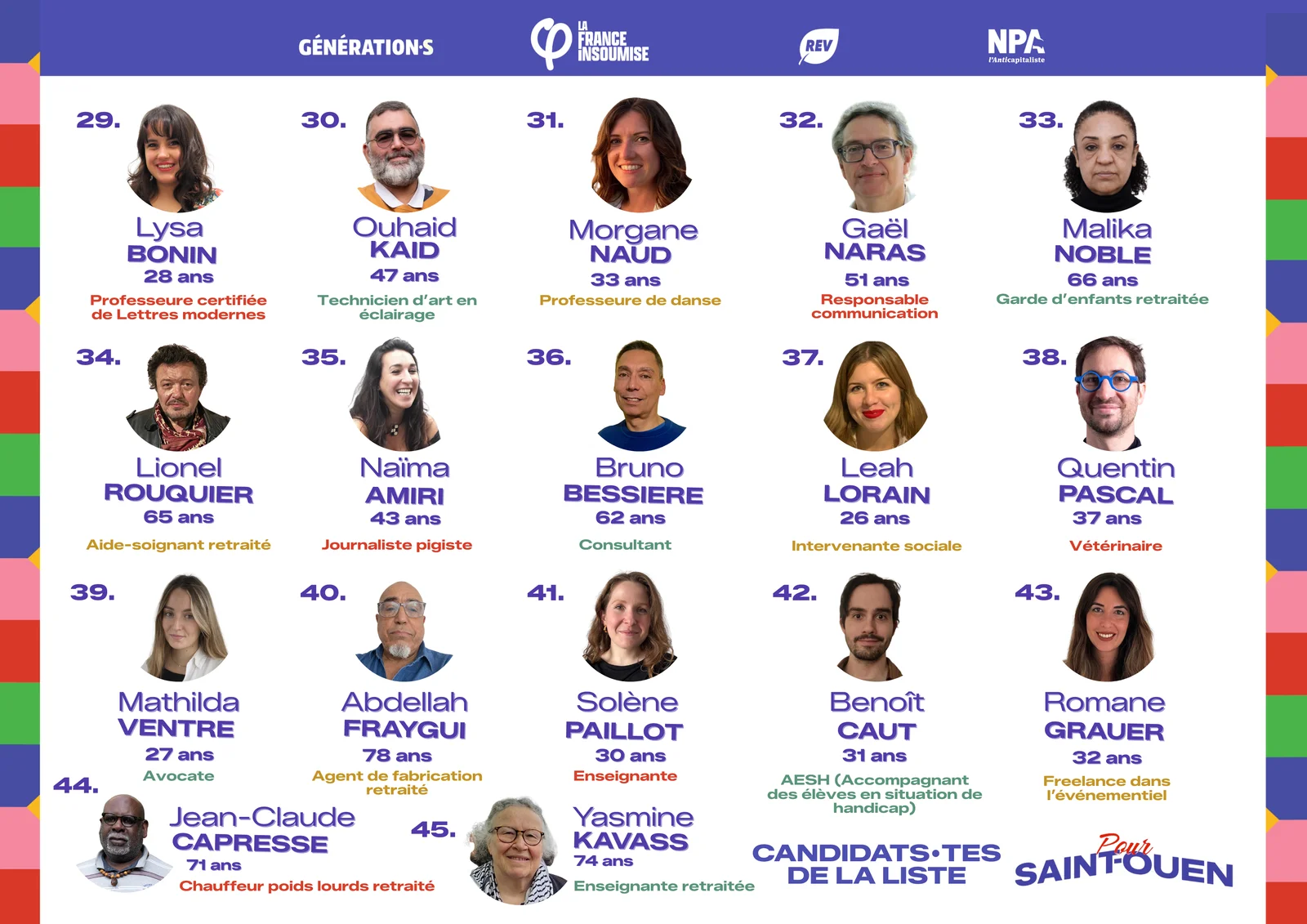 LES COLISTIERS POUR SAINT-OUEN DES PLACES 29 À 45 !