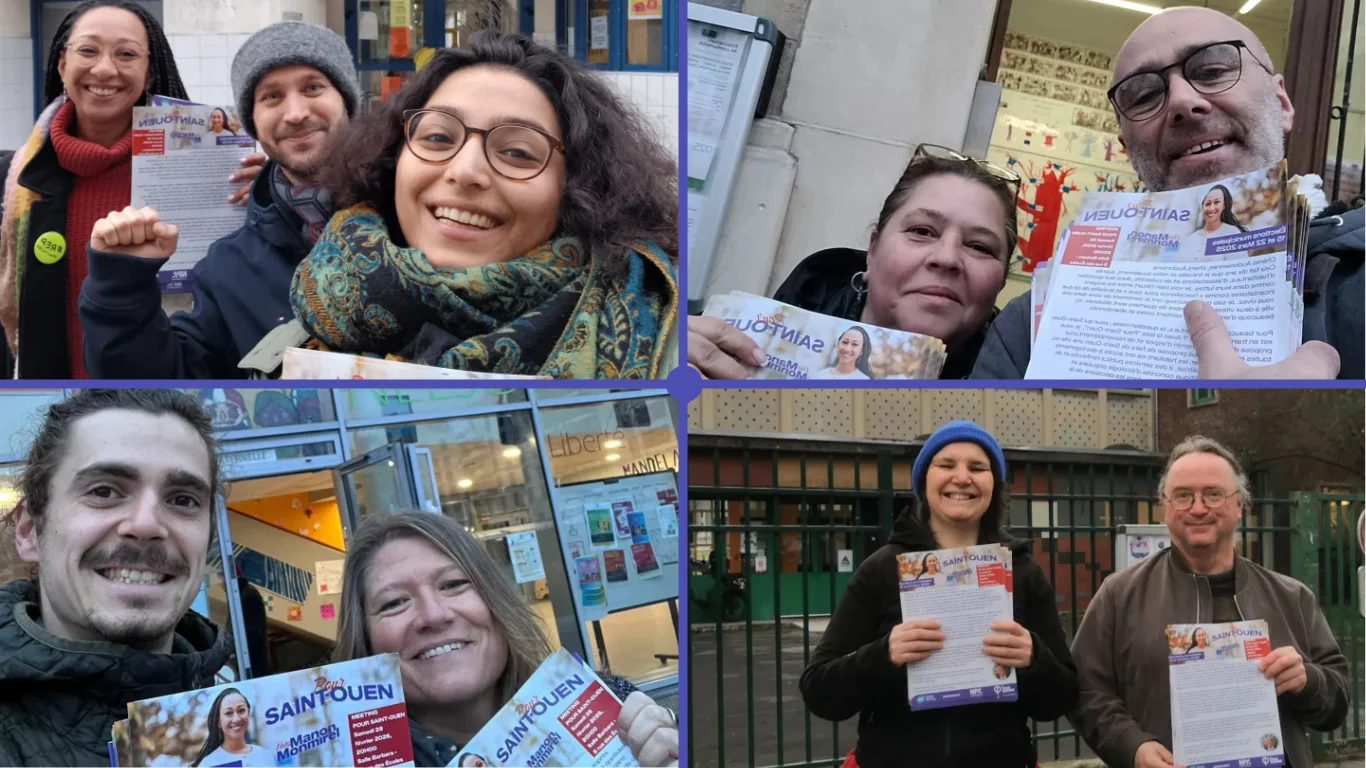 Présentation de notre 8 pages programmatique devant les écoles de Saint-Ouen